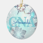 Niedlicher CNA Ice Blue Snowflake Personalisierter Keramik Ornament (Links)