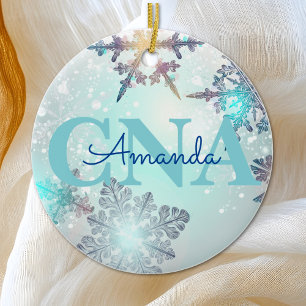 Niedlicher CNA Ice Blue Snowflake Personalisierter Keramik Ornament