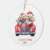 Niedlicher Cockapoo Doodle Welpe Hund in einem Aut Keramik Ornament (Links)