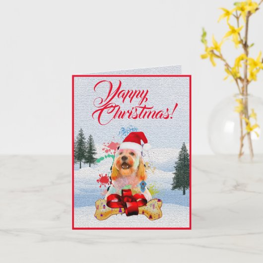 Niedlicher Cockapoo-Hund-Yappy-Weihnachtskarte Karte (Gelbe Blume)