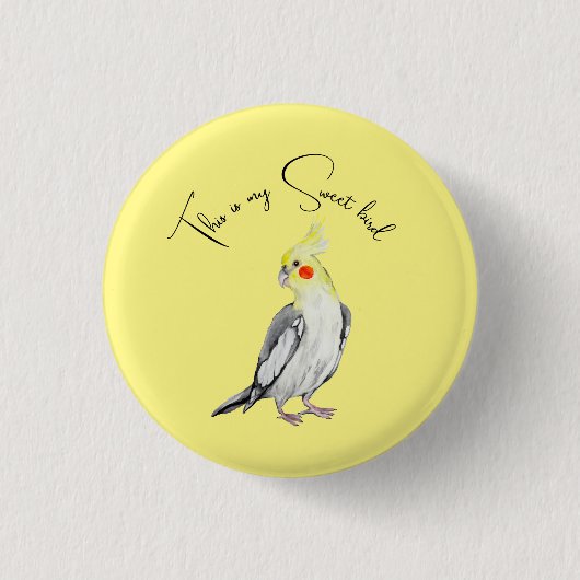 Niedlicher Cockatiel Aquarellpapagei. Button (Vorderseite)