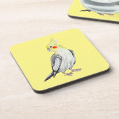 Niedlicher Cockatiel-Aquarellpapagei. Getränkeuntersetzer (Linke Seite)