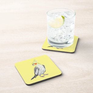 Niedlicher Cockatiel-Aquarellpapagei. Getränkeuntersetzer