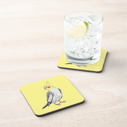 Niedlicher Cockatiel-Aquarellpapagei. Getränkeuntersetzer (Rechte Seite)