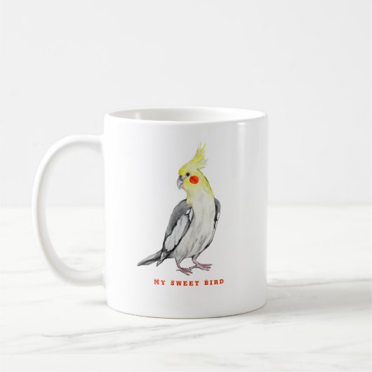 Niedlicher Cockatiel-Aquarellpapagei. Kaffeetasse (Links)