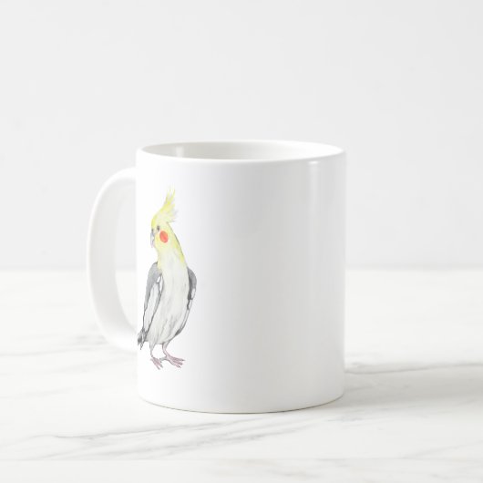 Niedlicher Cockatiel Aquarellpapagei. Kaffeetasse (Vorderseite Links)
