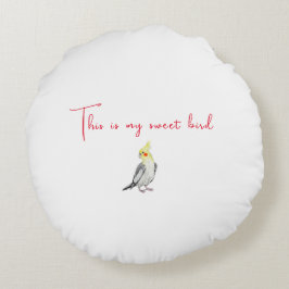 Niedlicher Cockatiel Aquarellpapagei. Rundes Kissen