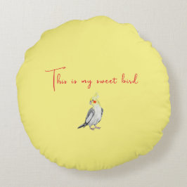 Niedlicher Cockatiel Aquarellpapagei. Rundes Kissen