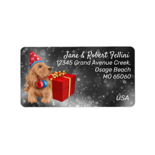 Niedlicher Cocker spaniel Red giftbox Feststempel Adressaufkleber