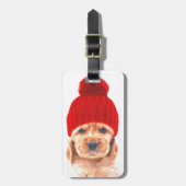 Niedlicher Cocker Spaniel Welpe mit Cap-Portrait Gepäckanhänger (Vorderseite vertikal)
