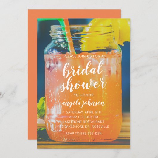 Niedlicher Cocktail Mason Jar Bridal Dusche Einlad Einladung (Vorne/Hinten)