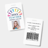 Niedlicher Code für Schullehrer Rainbow-Mitarbeit Ausweis (Vorder- & Rückseite)
