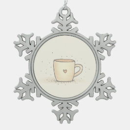 Niedlicher Coffee-Cup mit Herz Schneeflocken Zinn-Ornament