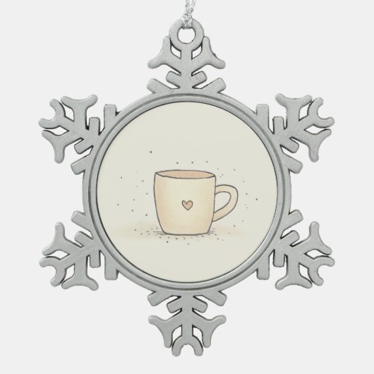 Niedlicher Coffee-Cup mit Herz Schneeflocken Zinn-Ornament (Vorderseite)