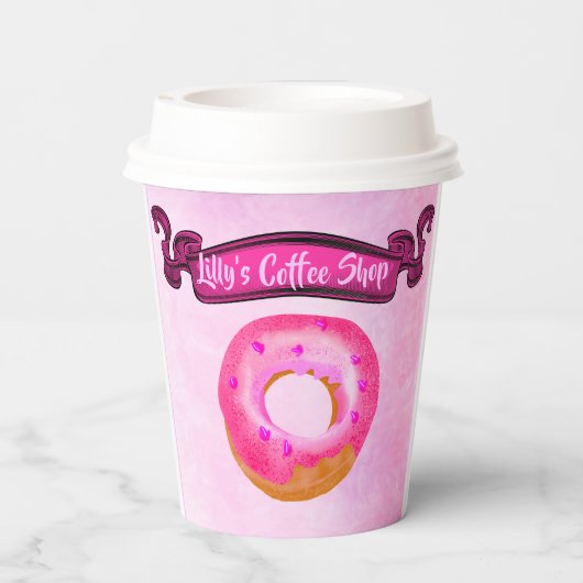 Niedlicher Coffee Donut Shop Papiertasse Pappbecher (Rückseite)