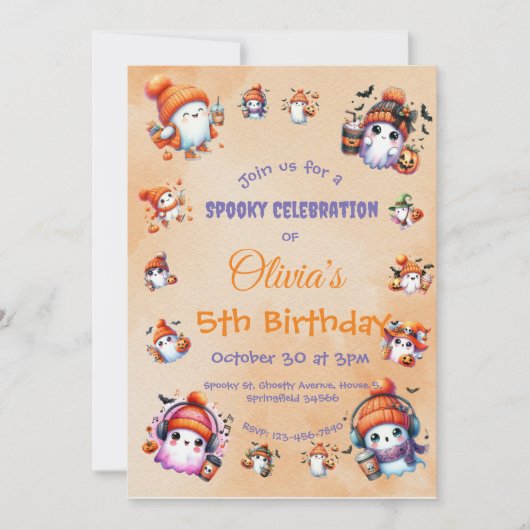 Niedlicher Coffee Lover Ghost Einladung für Kinder (Vorderseite)