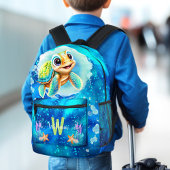 Niedlicher Cooler Happy Turtle Ocean Name Monogram Bedruckter Rucksack