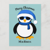 Niedlicher cooler Pinguin Frohe Weihnachtsblauen Postkarte (Vorderseite)