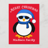 Niedlicher cooler Pinguin Frohe Weihnachtsrot Postkarte (Vorderseite)