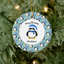 Niedlicher cooler Pinguin Weihnachten Keramik Ornament