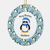 Niedlicher cooler Pinguin Weihnachten Keramik Ornament (Links)