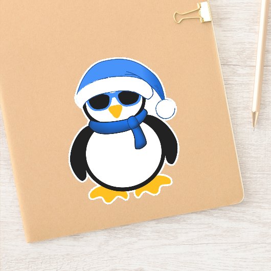 Niedlicher cooler Pinguin Weihnachten Winterblauer Aufkleber (Notizbuch)