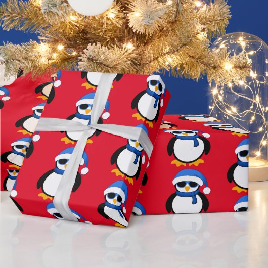 Niedlicher cooler Pinguin Weihnachtswintermuster r Geschenkpapier (Feiertage)