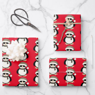 Niedlicher cooler Pinguin Weihnachtswintermuster r Geschenkpapier Set