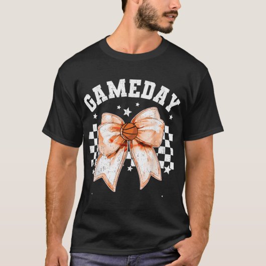 Niedlicher Coquette Bow Basketball Retro Game Day T-Shirt (Vorderseite)