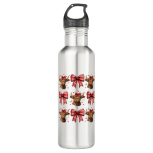 Niedlicher Coquette Bow Herz Highland Cow Western Edelstahlflasche