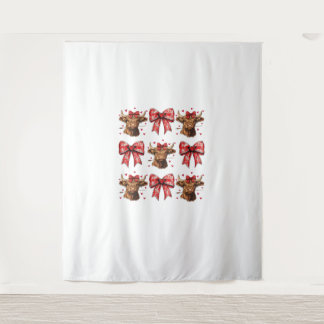 Niedlicher Coquette Bow Herz Highland Cow Western  Wandteppich
