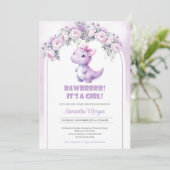 Niedlicher Coquette-Dinosaurier-Mädchen lila Peona Einladung (Stehend Vorderseite)