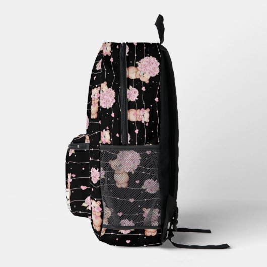 Niedlicher Coquette Teddybär mit rosa Blume nach M Bedruckter Rucksack (Rechts)