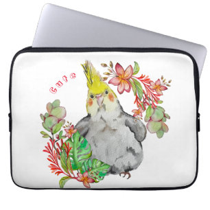 Niedlicher Corella-Papagei in tropischen Blume Kin Laptopschutzhülle