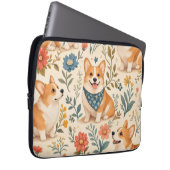 Niedlicher Corgi-Blumengarten-Muster Laptopschutzhülle (Vorne Rechts)