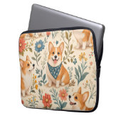 Niedlicher Corgi-Blumengarten-Muster Laptopschutzhülle (Vorderseite Links)