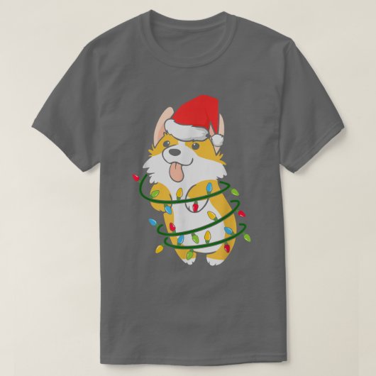 Niedlicher Corgi Christmas Tree Lights Welpenbesit T-Shirt (Design vorne)