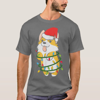 Niedlicher Corgi Christmas Tree Lights Welpenbesit T-Shirt