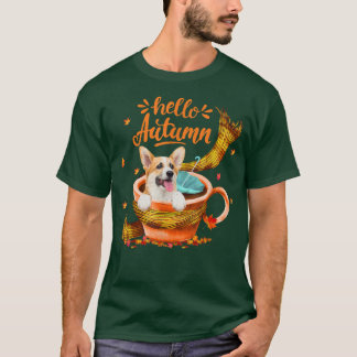 Niedlicher Corgi Coffee Cup Hallo Herbst T-Shirt