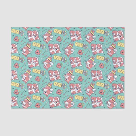 Niedlicher Corgi Cupid Bow Arrow Muster Valentinst Seidenpapier (Vorderseite)