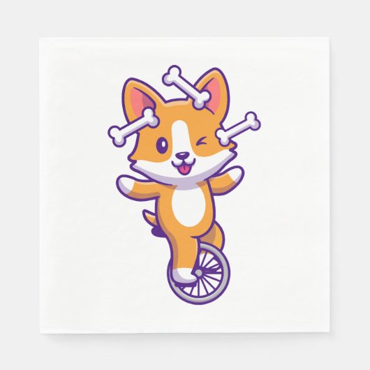 Niedlicher Corgi-Dog-Circus mit Knochen Serviette (Vorderseite)