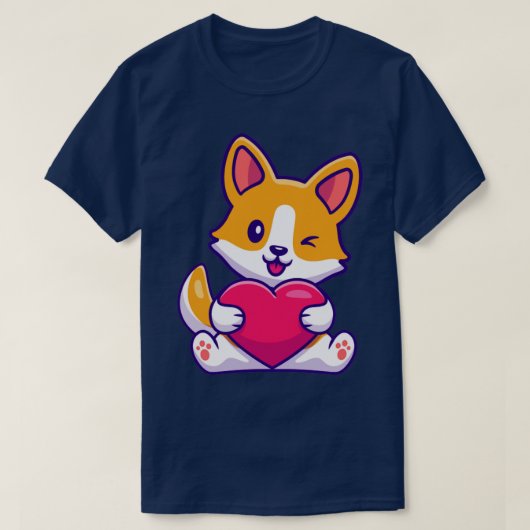 Niedlicher Corgi Dog Holding Heart Cartoon T-Shirt (Design vorne)