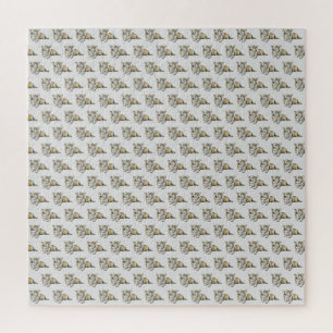 Niedlicher Corgi Dog Muster Grau Hintergrund Puzzle