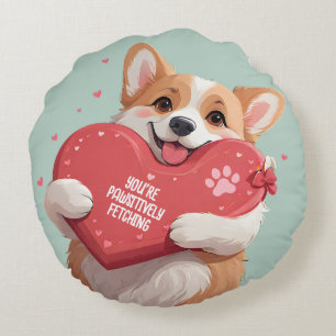 Niedlicher Corgi Dog Pun Hearts Monogram Name Vale Rundes Kissen