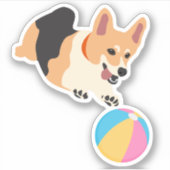 Niedlicher Corgi Dog Spiel mit Beach Ball Aufkleber (Vorderseite)