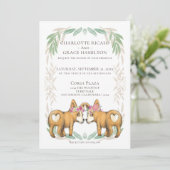 Niedlicher Corgi Dog Two Brides Gay Wedding Einladung (Stehend Vorderseite)