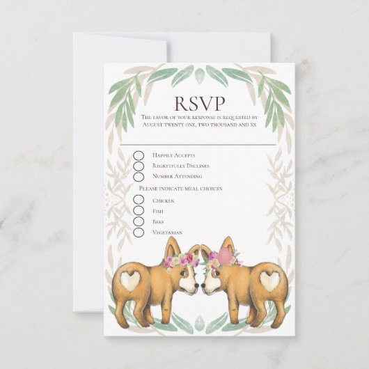 Niedlicher Corgi Dog Two Brides Gay Wedding RSVP (Vorderseite)
