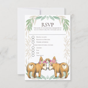 Niedlicher Corgi Dog Two Brides Gay Wedding RSVP Karte