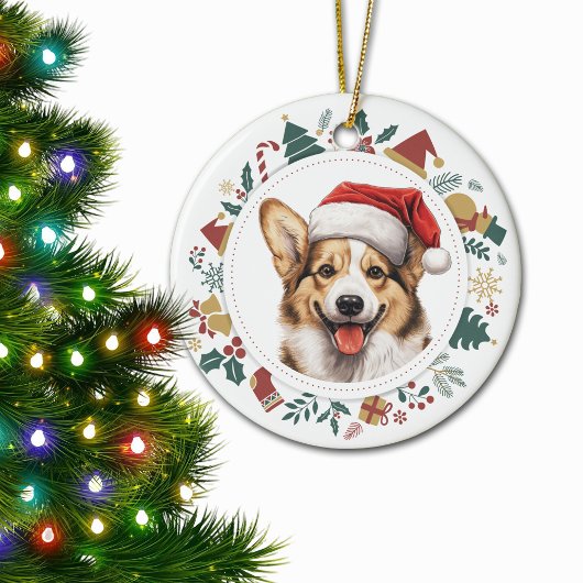 Niedlicher Corgi Dog Weihnachtskranz Keramik Ornament