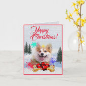 Niedlicher Corgi Dog Yappy Xmas Card Karte (Gelbe Blume)